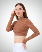 Viridi - Fisherman Collar Striped Crop Body Tarcin & White