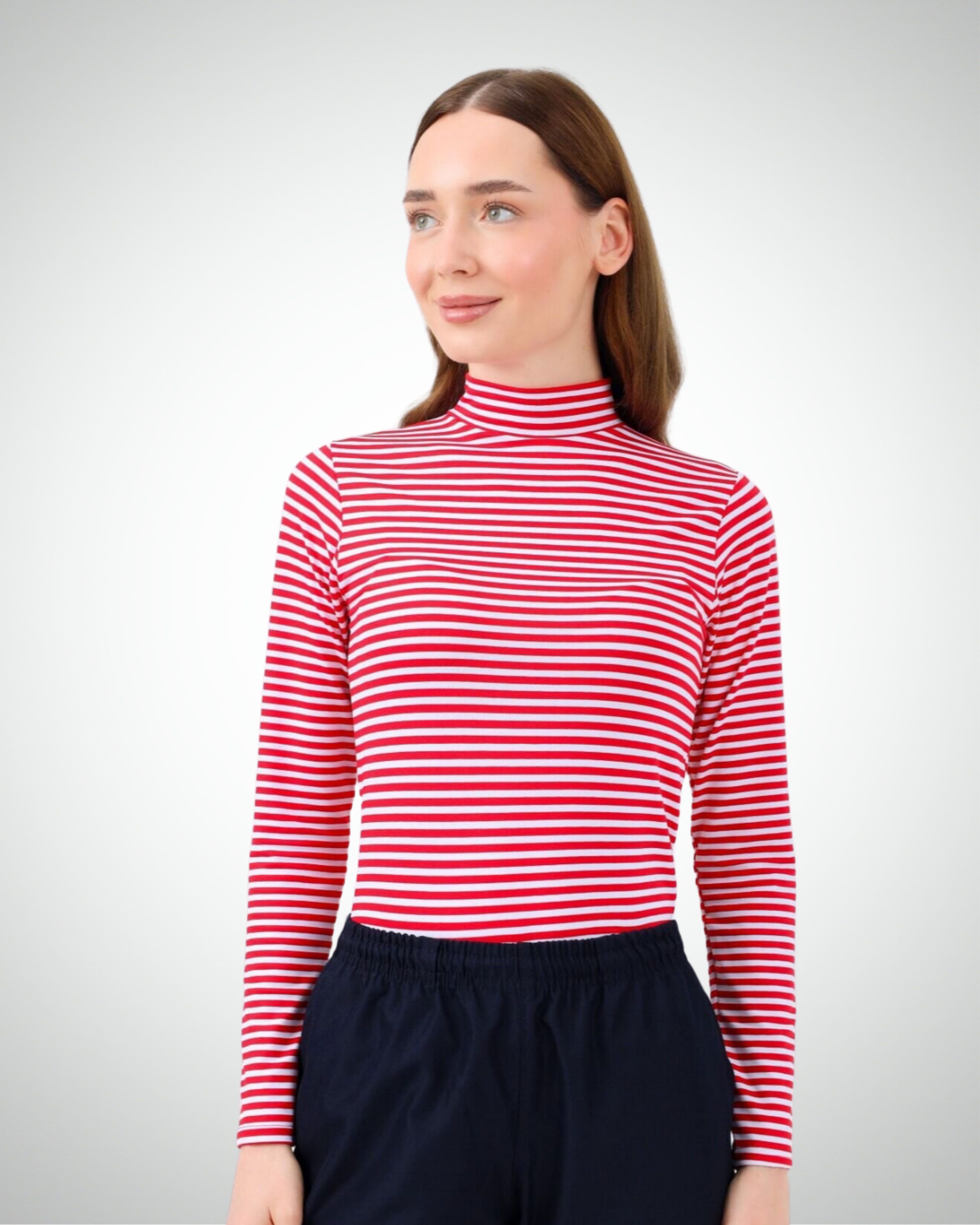Viridi - Fisherman Collar Striped Body Red & White