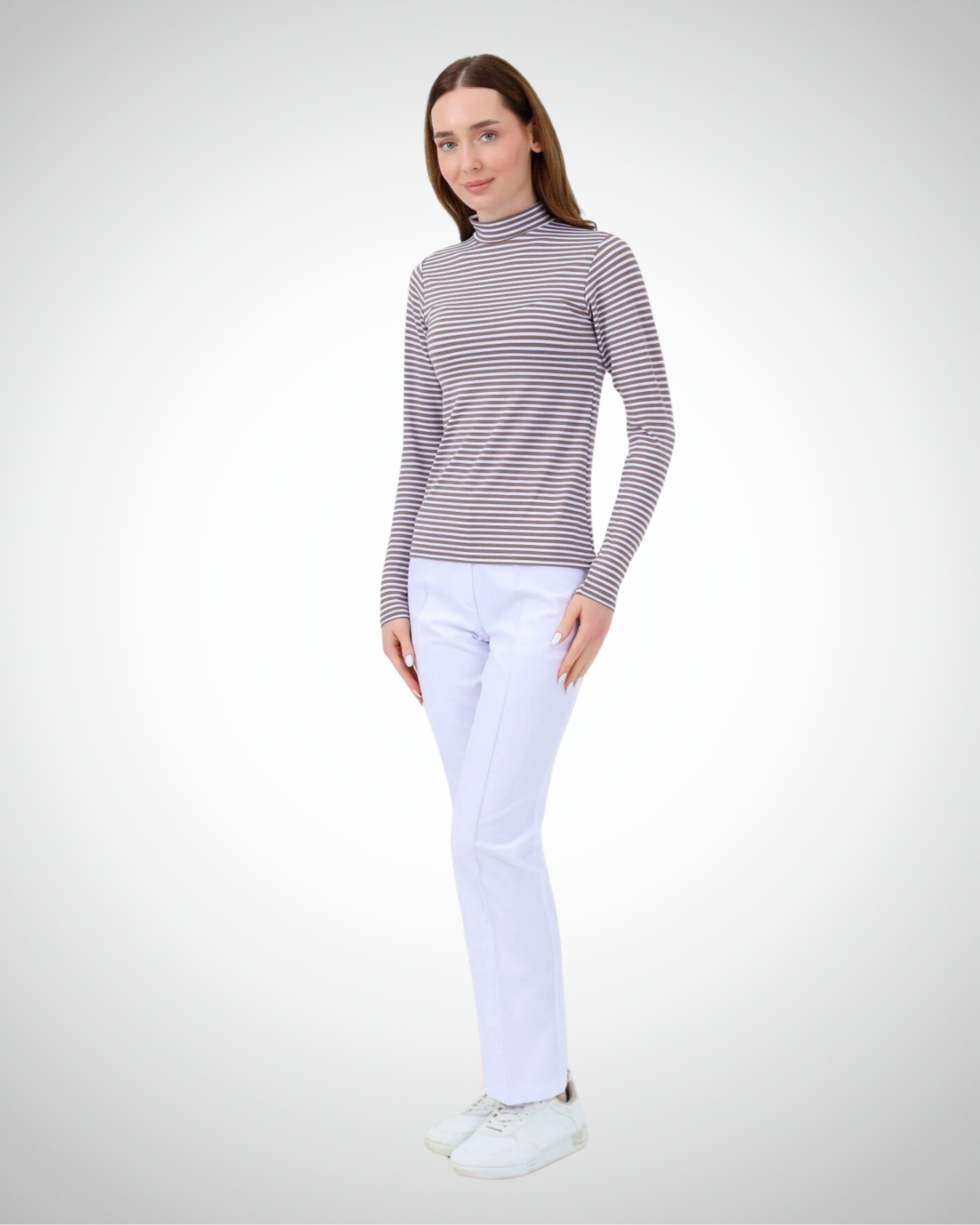 Viridi - Fisherman Collar Striped Body Mink & White