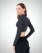 Viridi - Fisherman Collar Striped Crop Body Black & White