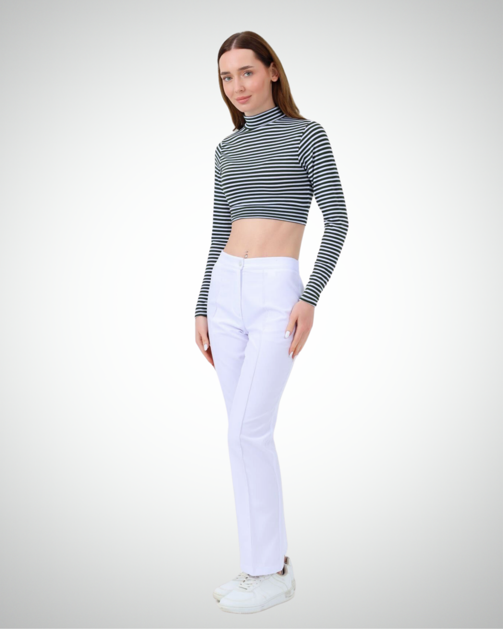 Viridi - Fisherman Collar Striped Crop Body Green & White