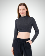Viridi - Fisherman Collar Striped Crop Body Black & White