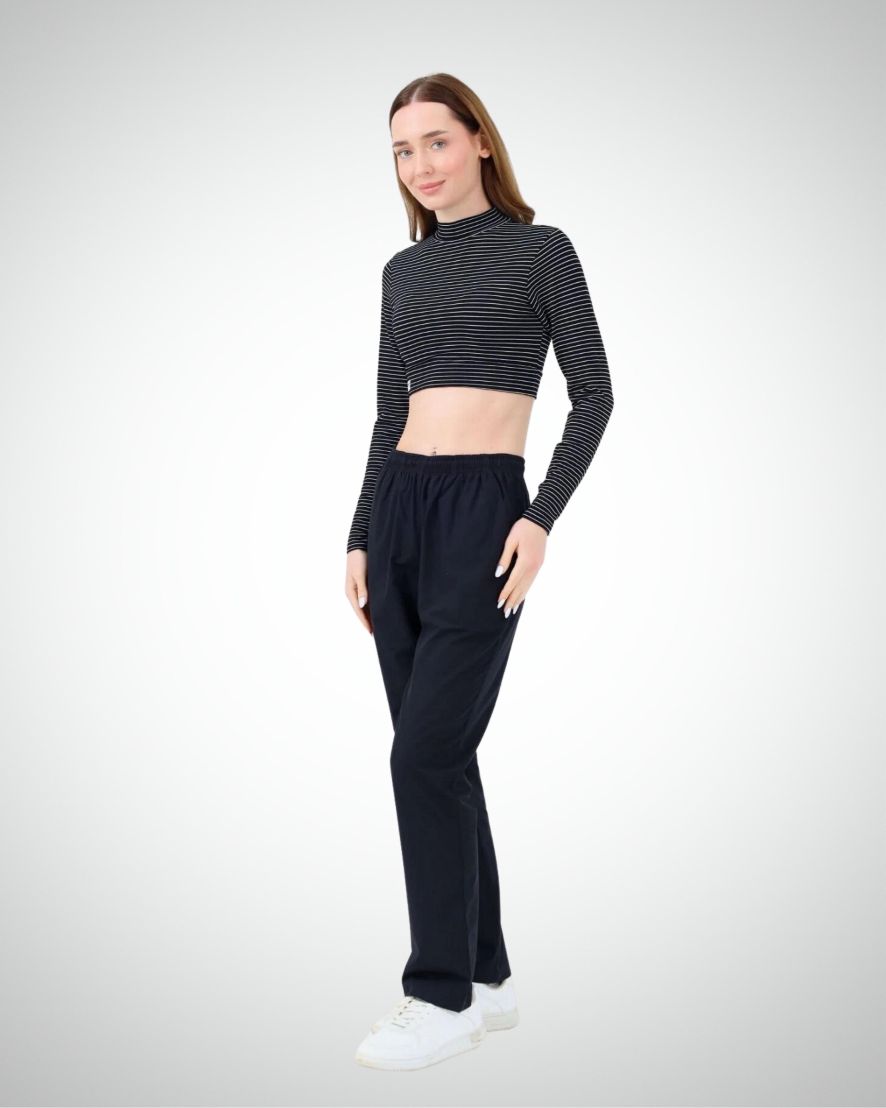 Viridi - Fisherman Collar Striped Crop Body Black & White