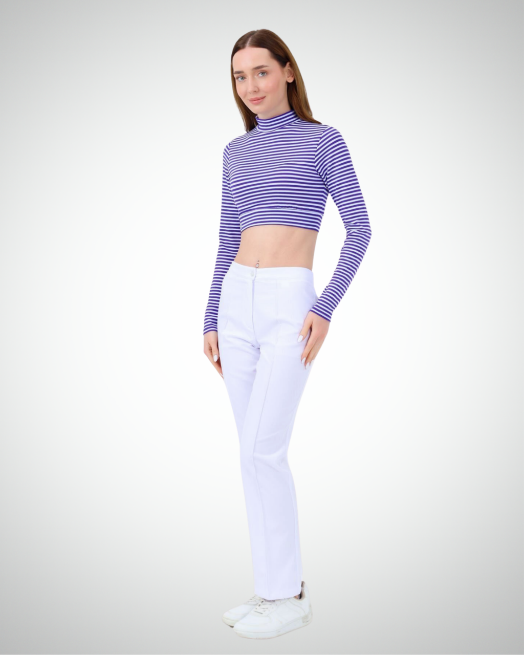 Viridi - Fisherman Collar Striped Crop Body Purple & White